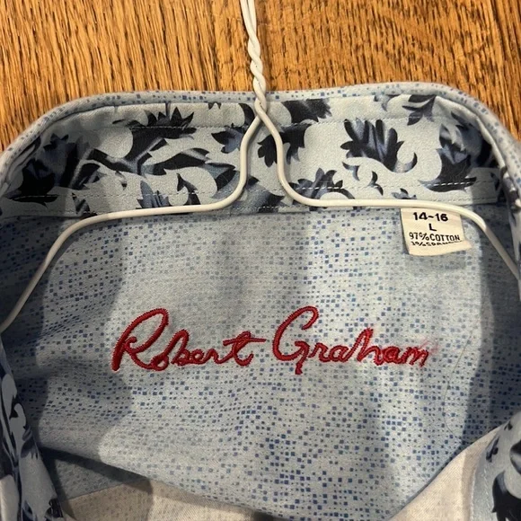Robert Graham Boys Blue Button Down Shirt Size Large 14-16
